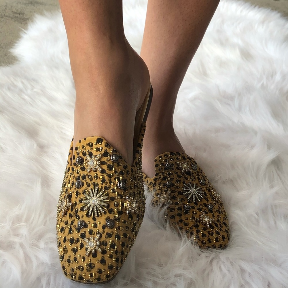 Italina LEOPARD Sequin Gem Embellished Slide-In Flat Mule - Picture 3 of 7